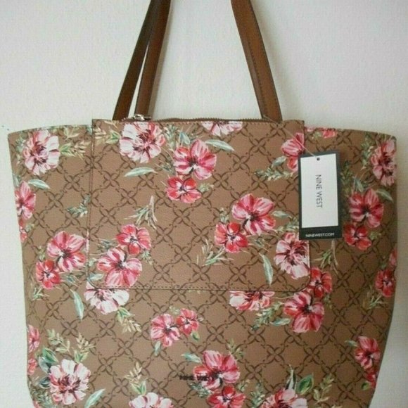 NEW NINE WEST Classic Multi Color Floral Shoulder Tote Handbag Purse - Picture 3 of 4